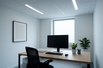 Soyuq ağ LED lentlə işıqlanmış iş masası