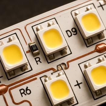 LED lentin yaxın görüntüsündə diodlar və yol