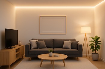 Ambient LED lent və neonla yumşaq işıqlandırılmış otaq