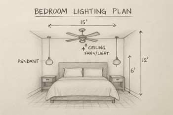 Yataq otağı planında LED xətlərinin eskizi