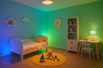 Uşaq otağında rəf kənarında və oyun çadırında LED lent