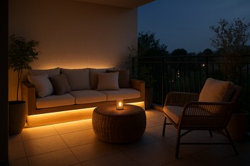 Balkon məkanında oturacaq arxasında hava davamlı LED xətti