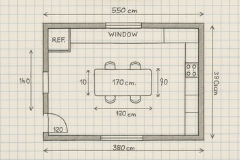 Mətbəx şkaf altı boyunca LED xətti göstərilən eskiz