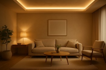 Tavan nişində yumşaq LED lent ilə ambient işıq