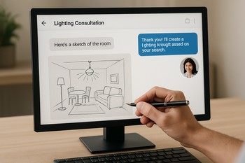 Messencer pəncərəsində otaq eskizi və LED xətləri haqqında yazışma