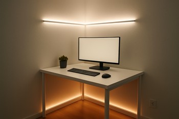 Kiçik iş masasının kənarında neytral LED xətti