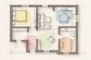 Kağız plan üzərində rəngli markerlərlə LED xətləri qeyd olunub