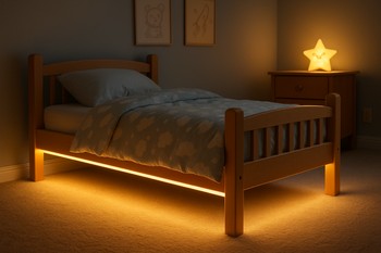 Uşaq yatağı altı boyunca yumşaq LED gecə xətti