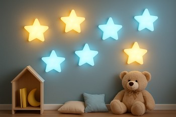 Uşaq otağı divarında LED ulduz və xətt dekoru