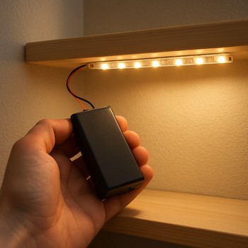 Rəf arxasında LED halo ilə GlowRiver sınaq küncü