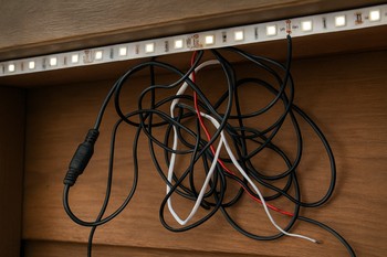 Divarda və plintus üstündə görünən LED kabelləri